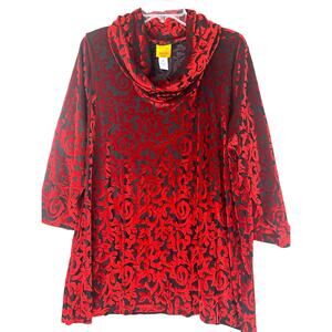 Ruby Rd women's black/red velvet burnout cowl neck top, size 1X, EUC